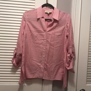 Womens Jones New York Pink & White Striped Blouse